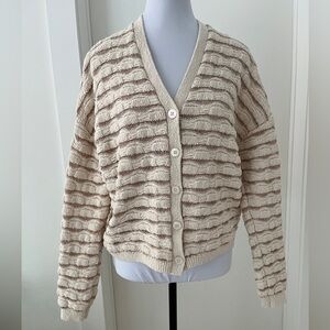 CONTEMPORAINE Par Simons V Neck Cardigan Cotton Blend Chunky Texture Neutral